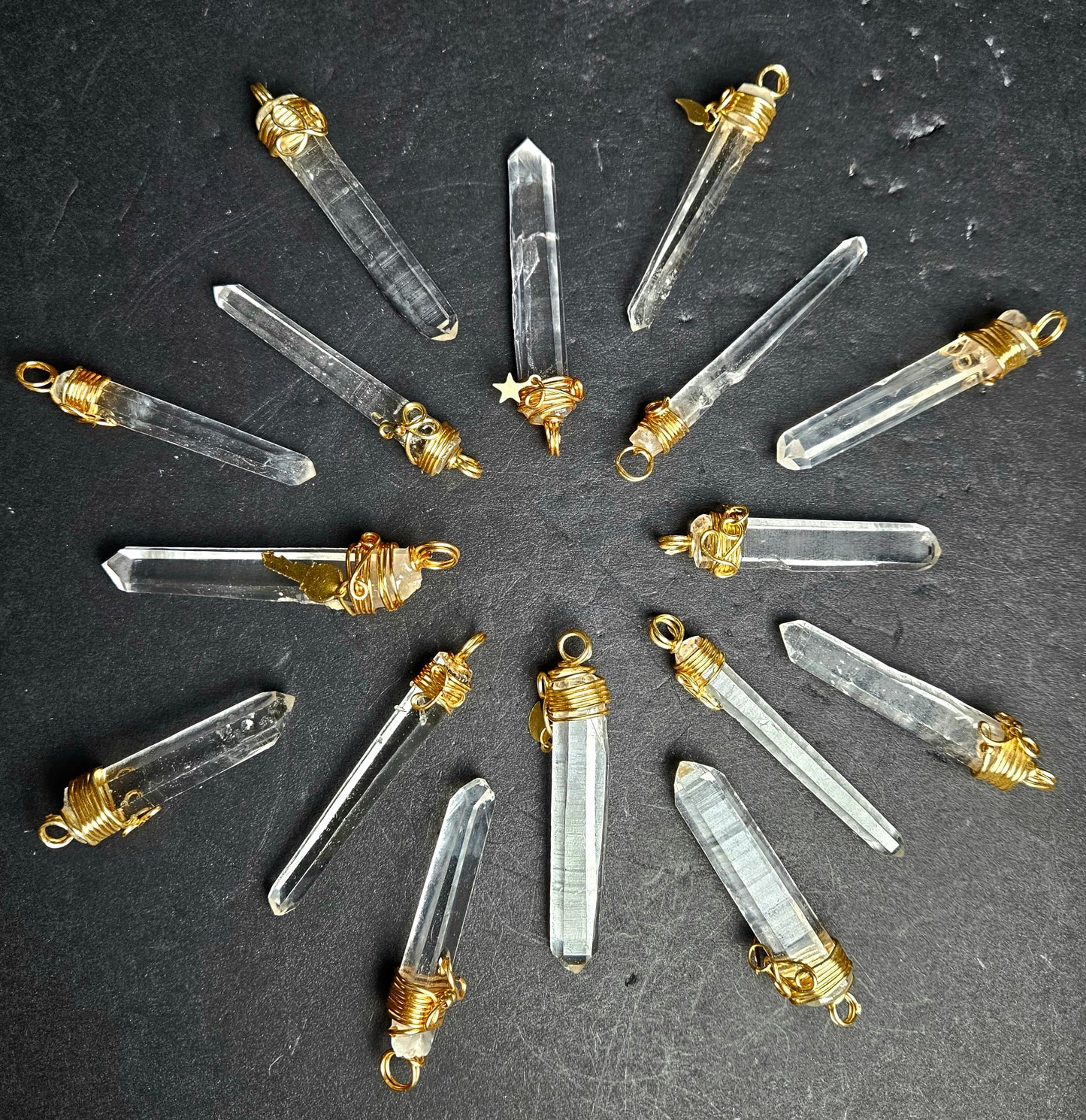 Clear Quartz Crystal Wire-Wrapped Pendant gold