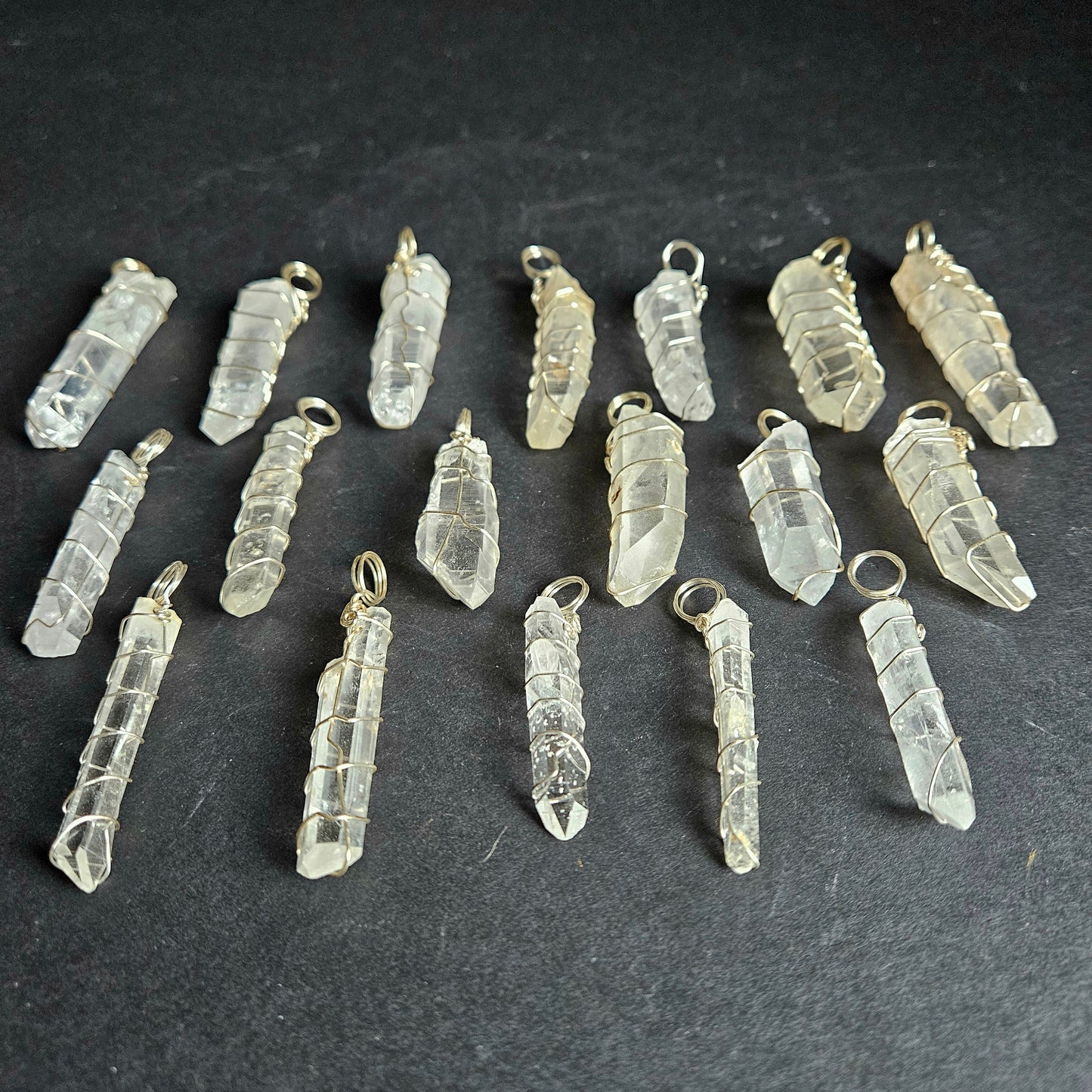 Clear Quartz Crystal Wire-Wrapped Pendant silver