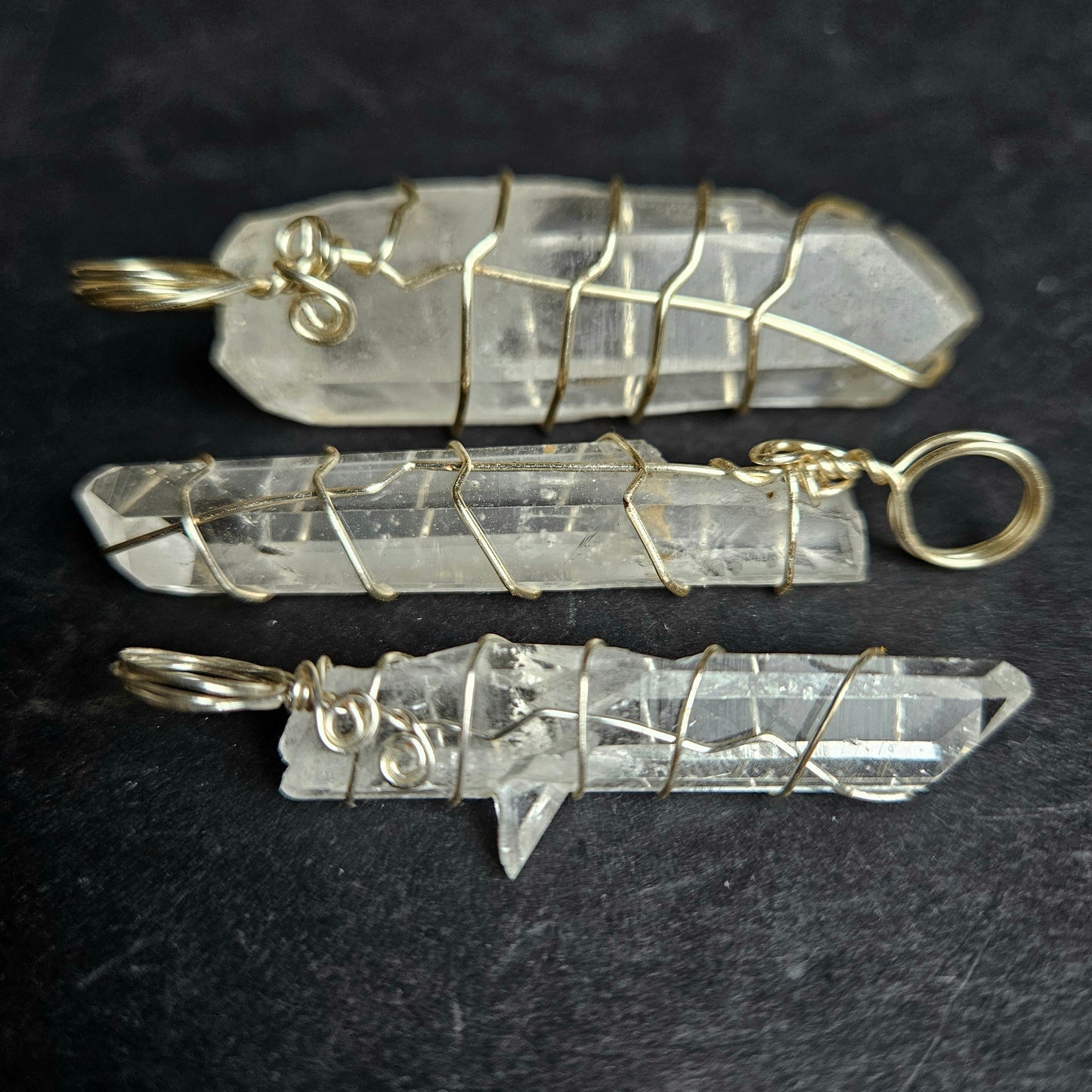 Clear Quartz Crystal Wire-Wrapped Pendant silver