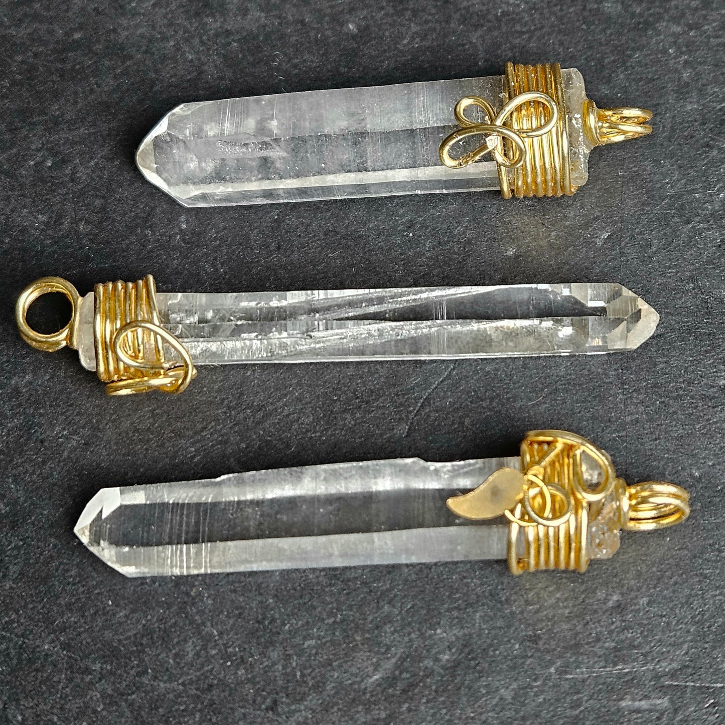 Clear Quartz Crystal Wire-Wrapped Pendant gold